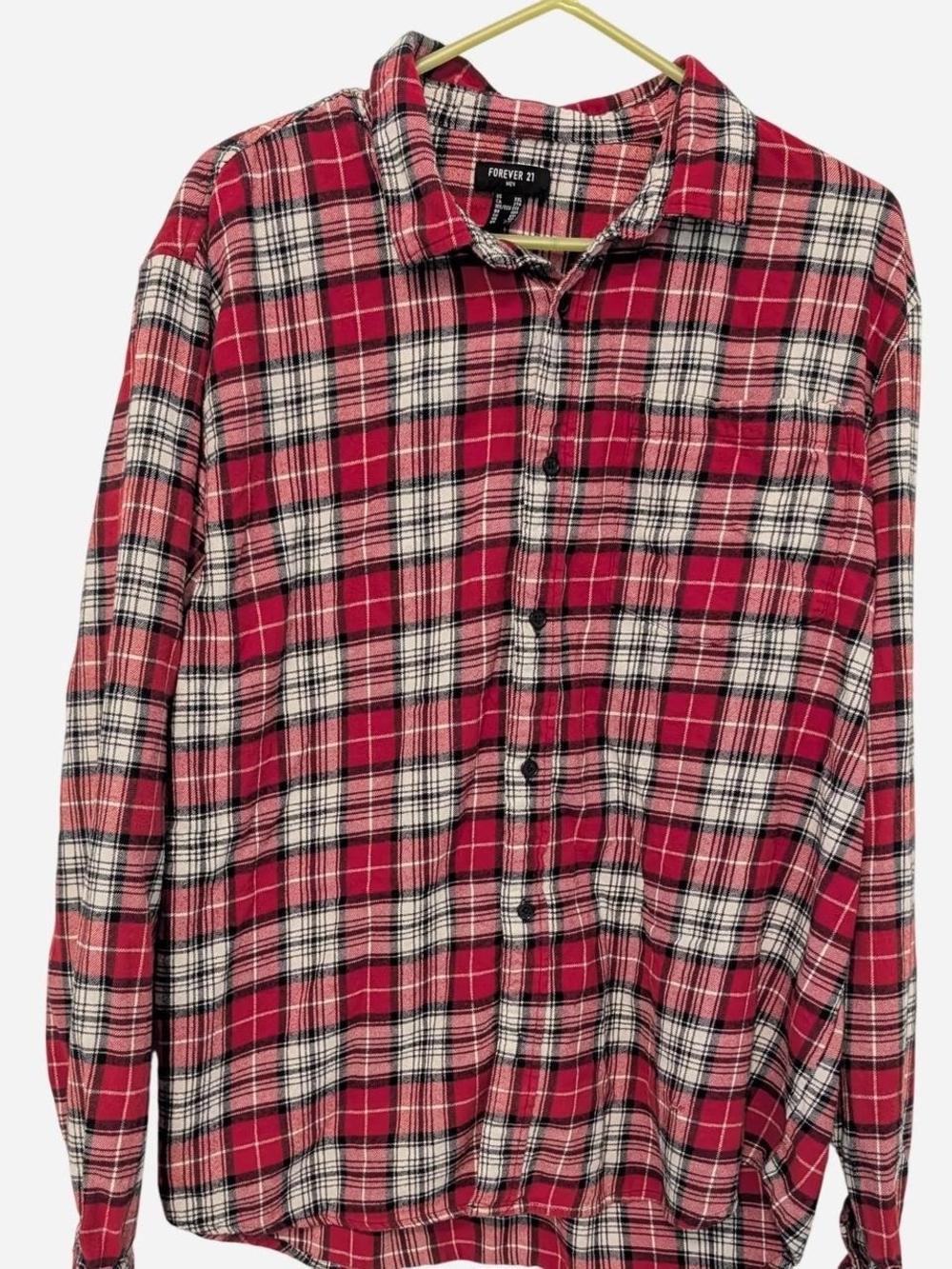Forever 21 Men’s Red and White Plaid Button-Down Shirt